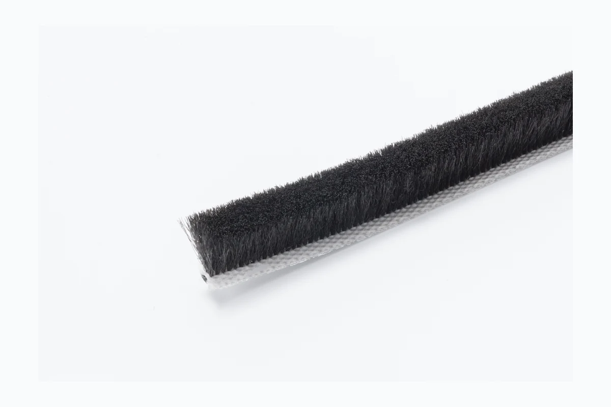 Real black wool pile weatherstrip close-up