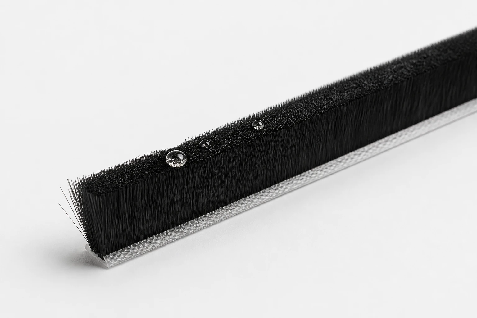 Siliconed wool pile weatherstrip close up for sliding window systems